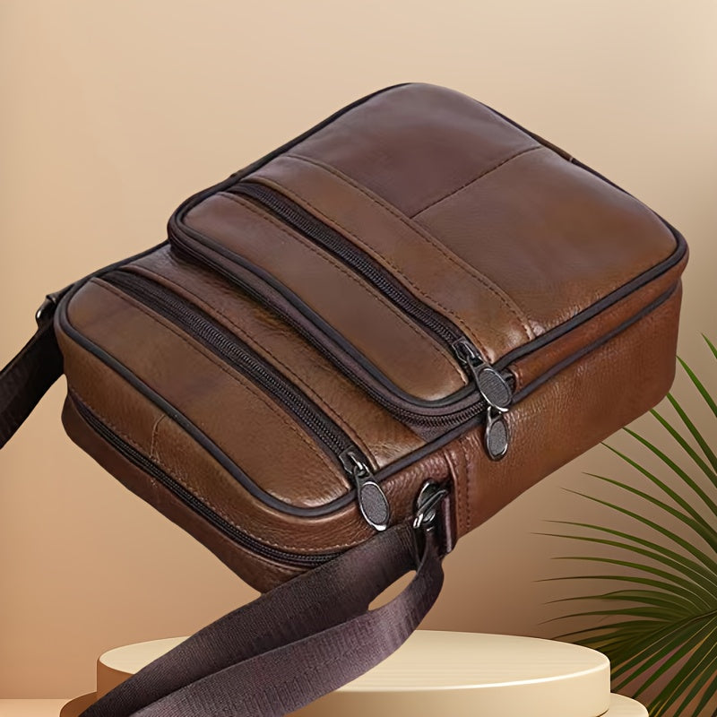 Mens Leather Shoulder Bag with Adjustable Strap, Genuine Cowhide Leather Messenger Bag for Men with Pockets, Mens Work Bag