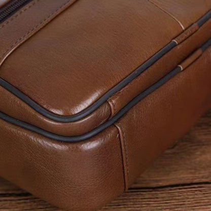 Mens Leather Shoulder Bag with Adjustable Strap, Genuine Cowhide Leather Messenger Bag for Men with Pockets, Mens Work Bag