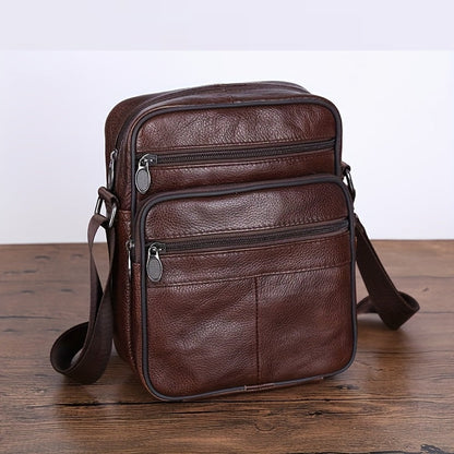 Mens Leather Shoulder Bag with Adjustable Strap, Genuine Cowhide Leather Messenger Bag for Men with Pockets, Mens Work Bag