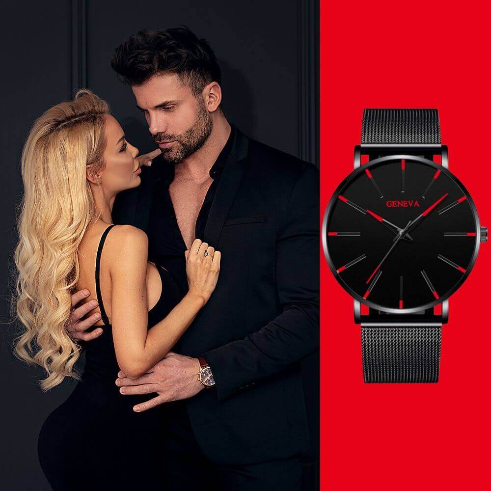 Mens Watch, Minimalist Watch for Men with Leather Band, Slim Analog Quartz Watch with Stainless Steel Case