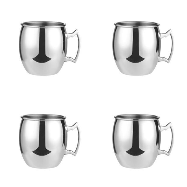 Juego de tazas para Moscow Mule, tazas de acero inoxidable con acabado de alto brillo, vasos para cóctel martillados para cócteles fríos