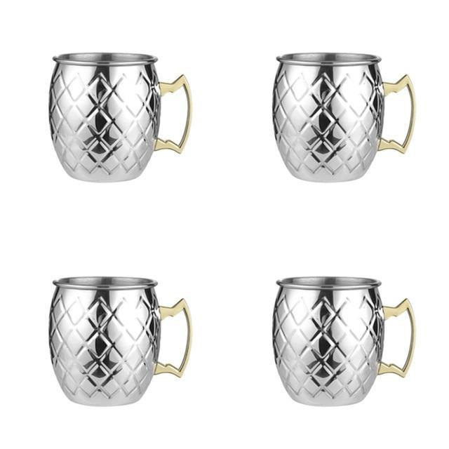 Juego de tazas para Moscow Mule, tazas de acero inoxidable con acabado de alto brillo, vasos para cóctel martillados para cócteles fríos