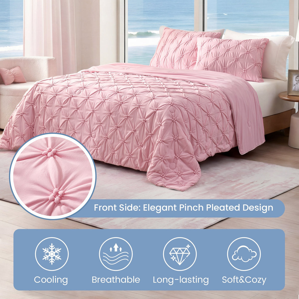 Elegant Pintuck Cooling Comforter | Breathable Lightweight Design for Hot Sleepers