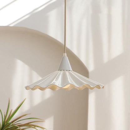 Elegant Pleated Flower Ceramic LED Pendant Light – White Glazed Finish