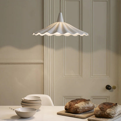 Elegant Pleated Flower Ceramic LED Pendant Light – White Glazed Finish