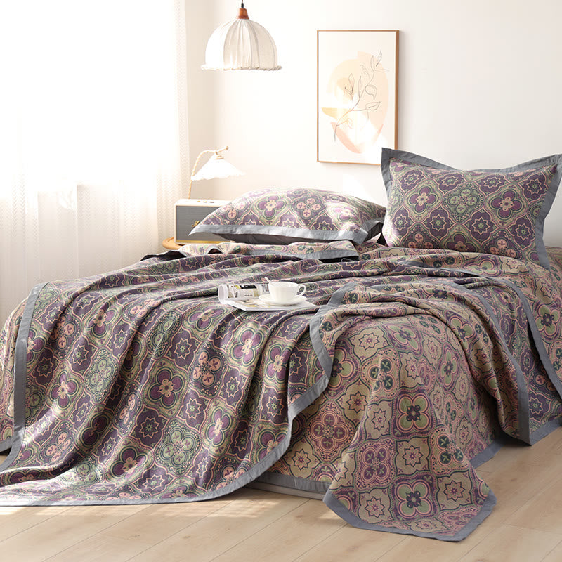 Elegant Reversible Cotton Quilt with Petal Flower Pattern | Versatile Bedding for All Seasons