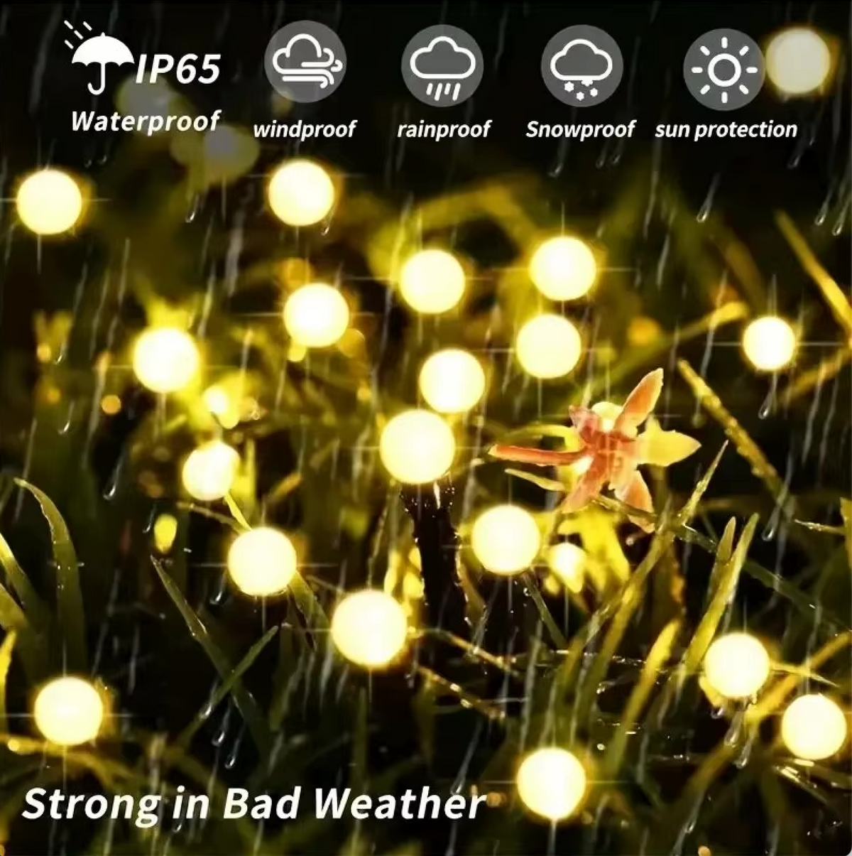 Luces solares elegantes de luciérnaga para jardín | Iluminación exterior impermeable con 120 lúmenes para un ambiente impresionante