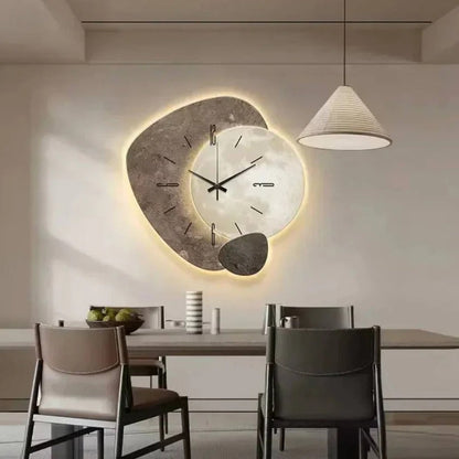 Wooden Wall Clock with LED Light, Large Wall Clock for Living Room, Silent Modern Wall Clock for Bedroom