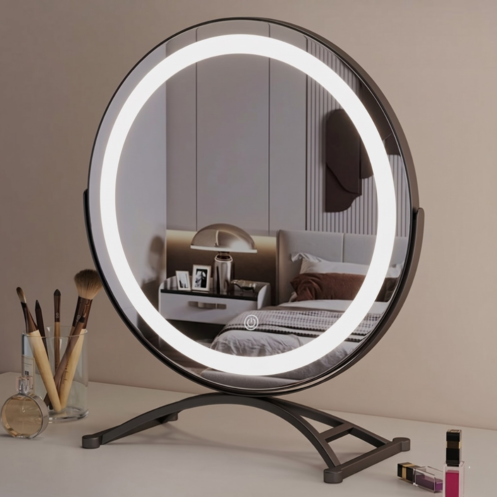 Lighted Vanity Mirror with 360 Degree Rotation, LED Makeup Mirror with Lights, Rechargeable Cordless Desk Mirror