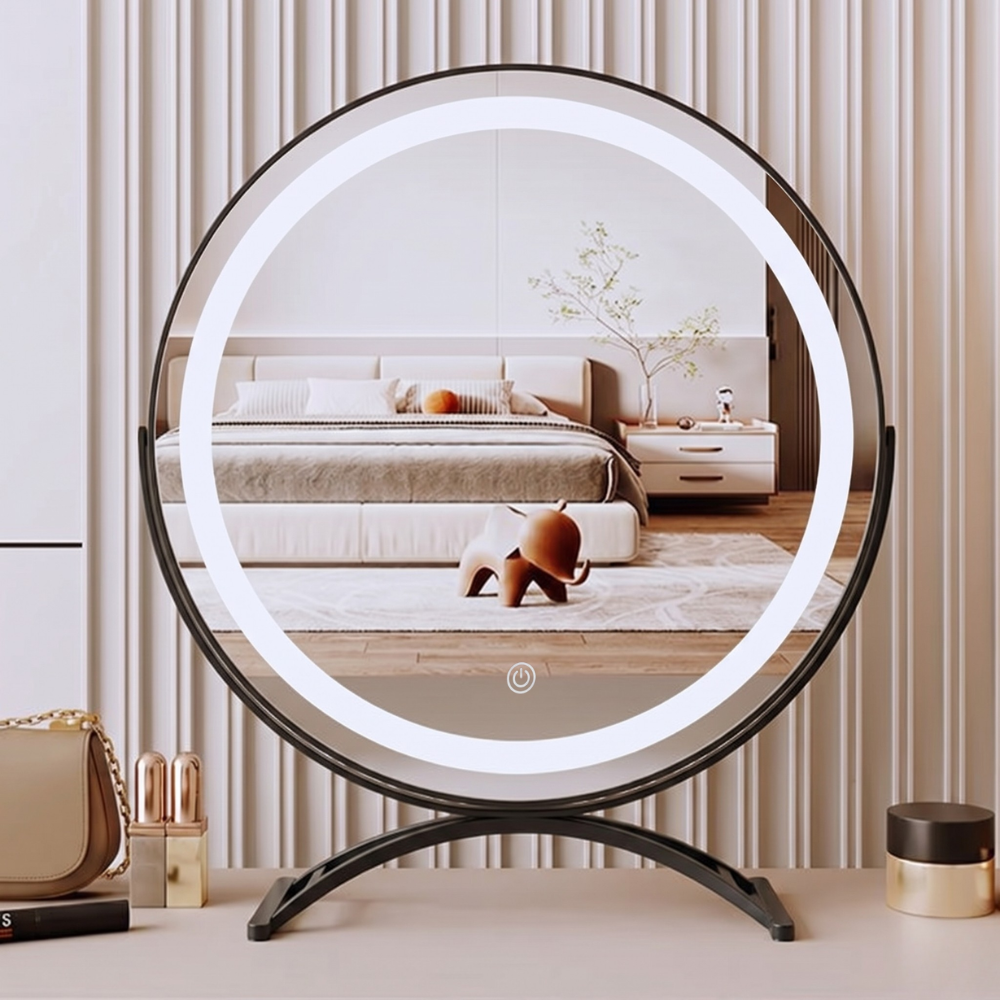 Lighted Vanity Mirror with 360 Degree Rotation, LED Makeup Mirror with Lights, Rechargeable Cordless Desk Mirror