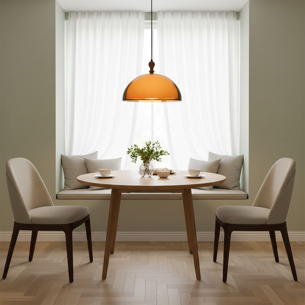 Hanging Ceiling Light Fixture with Walnut Wood Accent and Acrylic Shade 14 Inch Diameter for Kitchen Island Dining Room Table Adjustable Hei