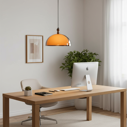 Hanging Ceiling Light Fixture with Walnut Wood Accent and Acrylic Shade 14 Inch Diameter for Kitchen Island Dining Room Table Adjustable Hei