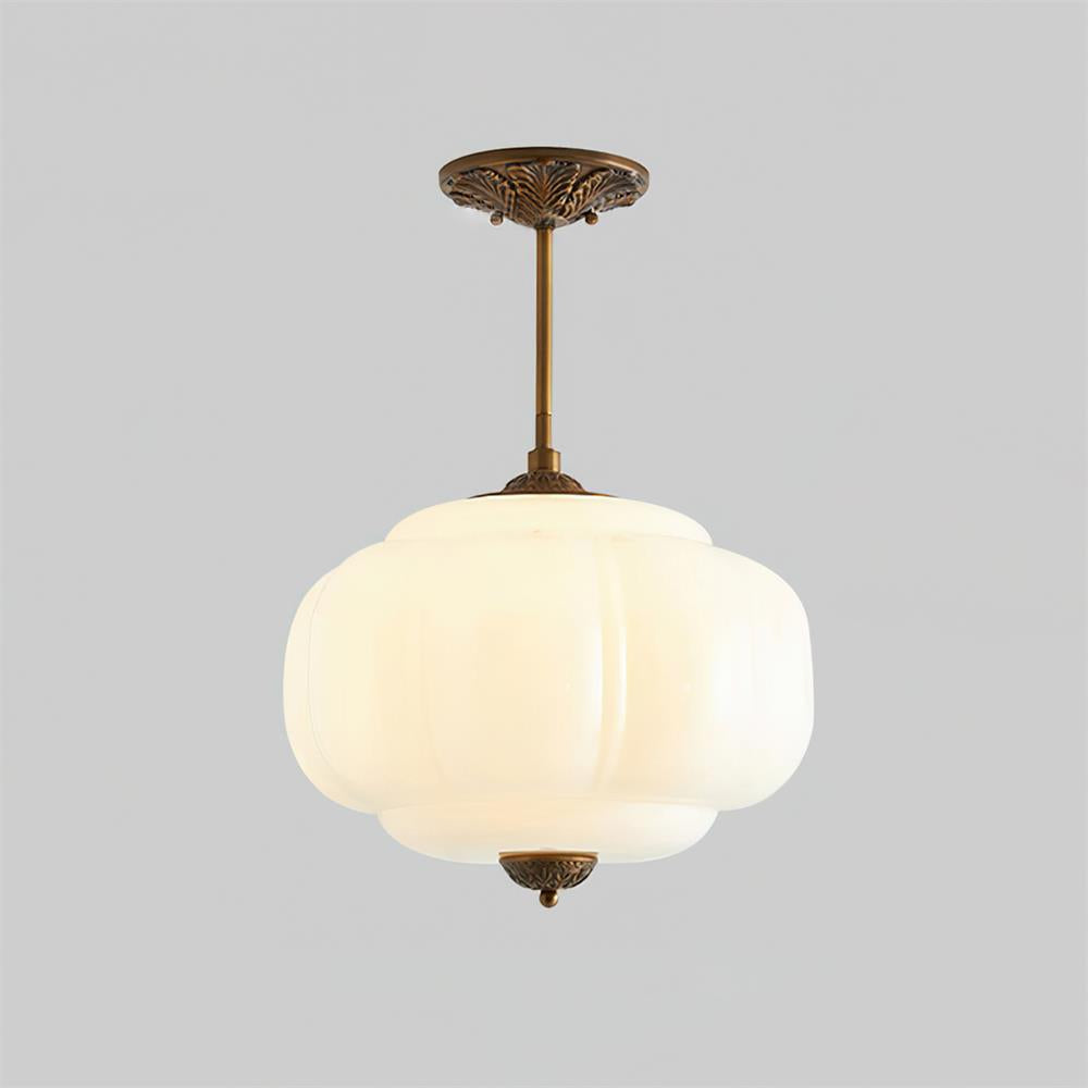 Ceiling Lamp with Textured Glass Dome 15-Inch Adjustable Drop for Countertops Tables Hallways Vintage-Style Overhead Fixture Gold Black Whit