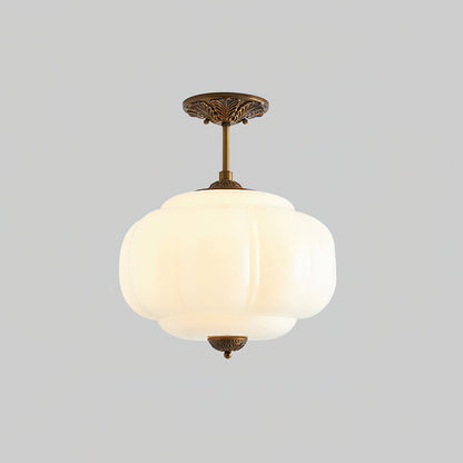 Ceiling Lamp with Textured Glass Dome 15-Inch Adjustable Drop for Countertops Tables Hallways Vintage-Style Overhead Fixture Gold Black Whit