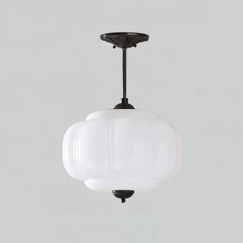 Ceiling Lamp with Textured Glass Dome 15-Inch Adjustable Drop for Countertops Tables Hallways Vintage-Style Overhead Fixture Gold Black Whit