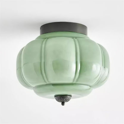 Flush Mount Glass Pendant Light 15 in Jade Green Shade Hardwired E26 E27 Socket Handblown Artisan Finish for Bedroom Bathroom Hallway Entryw