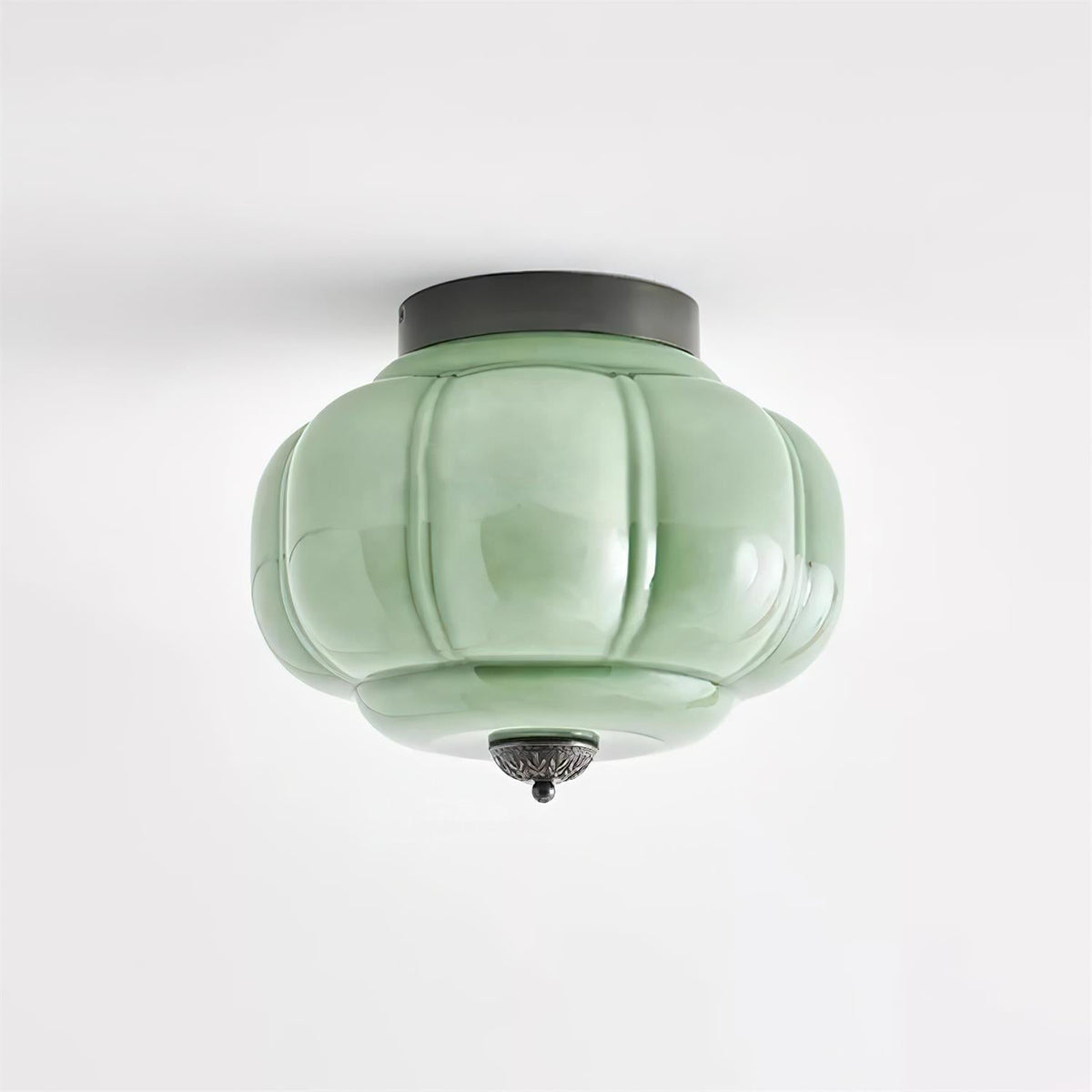 Flush Mount Glass Pendant Light 15 in Jade Green Shade Hardwired E26 E27 Socket Handblown Artisan Finish for Bedroom Bathroom Hallway Entryw