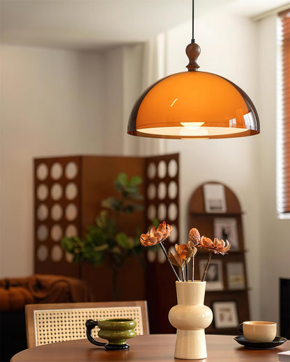 Hanging Ceiling Light Fixture with Walnut Wood Accent and Acrylic Shade 14 Inch Diameter for Kitchen Island Dining Room Table Adjustable Hei