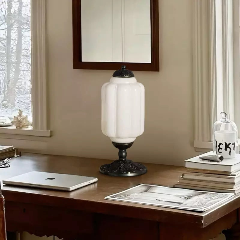 Frosted Glass Accent Lamp 16 Inches Tall Brass Base Bedside Nightstand Light Warm Diffused Illumination Retro Style Desk Lighting
