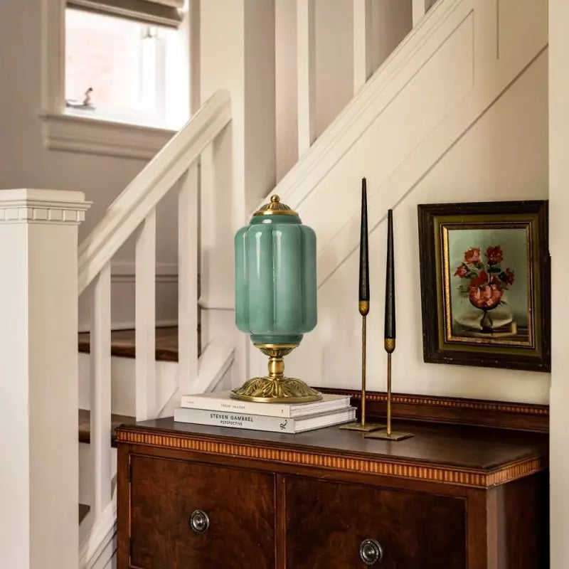 Frosted Glass Accent Lamp 16 Inches Tall Brass Base Bedside Nightstand Light Warm Diffused Illumination Retro Style Desk Lighting