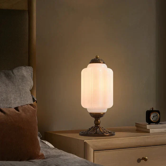 Frosted Glass Accent Lamp 16 Inches Tall Brass Base Bedside Nightstand Light Warm Diffused Illumination Retro Style Desk Lighting