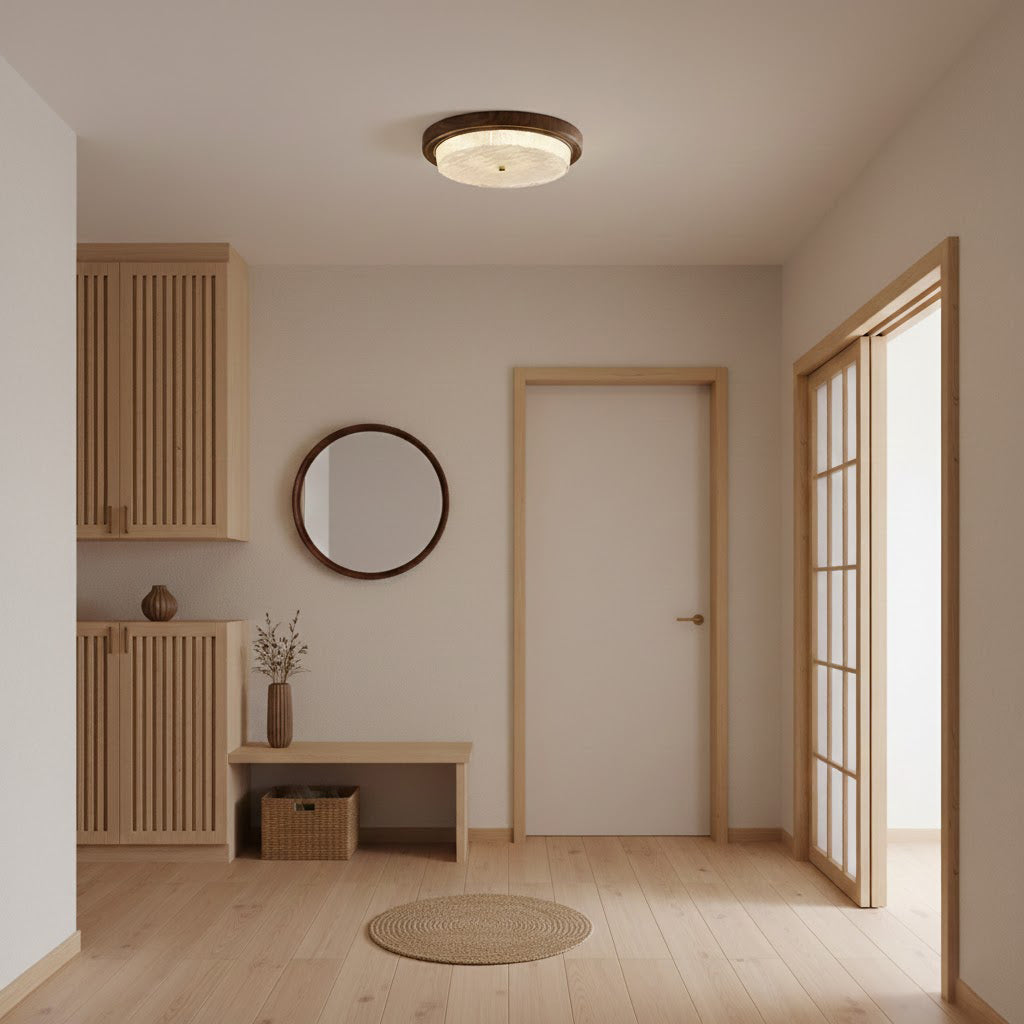Flush Mount LED Ceiling Light Fixture Round Glass Shade Metal Frame 15 or 18 Inch Warm Glow for Bedroom Living Room Hallway Kitchen Integrat