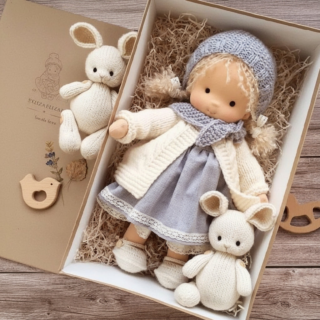 Handmade Cotton Waldorf Doll – Soft Cloth Baby Doll for Toddlers & Preschoolers – Natural Fabric Stuffed Toy for Imaginative Play, Sensory