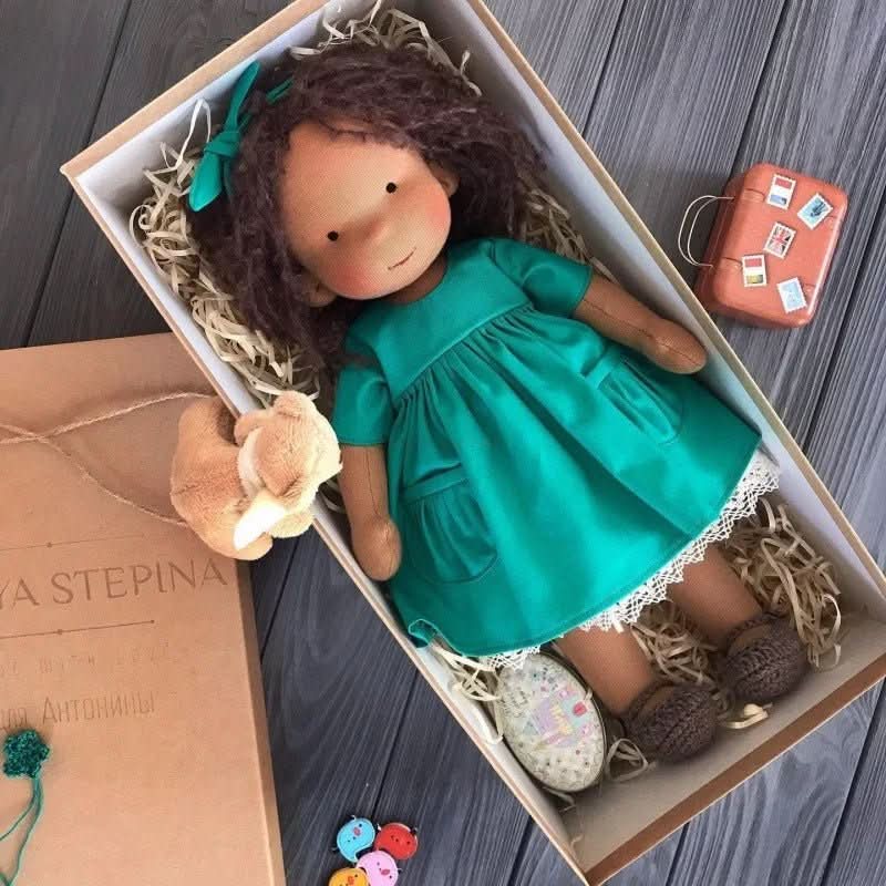 Handmade Cotton Waldorf Doll – Soft Cloth Baby Doll for Toddlers & Preschoolers – Natural Fabric Stuffed Toy for Imaginative Play, Sensory