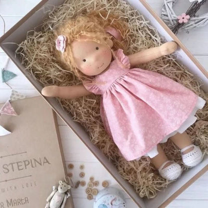 Handmade Cotton Waldorf Doll – Soft Cloth Baby Doll for Toddlers & Preschoolers – Natural Fabric Stuffed Toy for Imaginative Play, Sensory