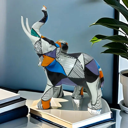 Elysia Elephant Figurine - Hand-Painted Resin, Geometric Design