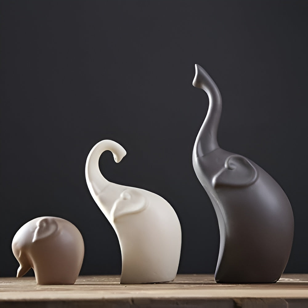 Elephant Sculpture Set - High-Quality Resin, Abstract Design