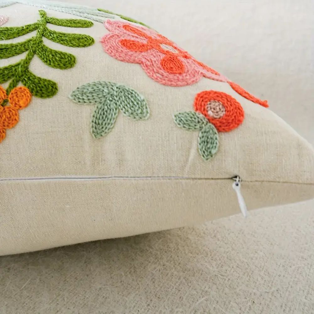 Elysia Floral Cushion Cover - Embroidered Microfiber, Indoor Outdoor Use