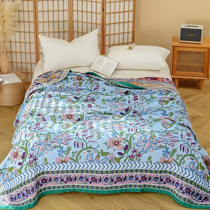 Elysian Floral Blanket - 100% Cotton, Reversible Design