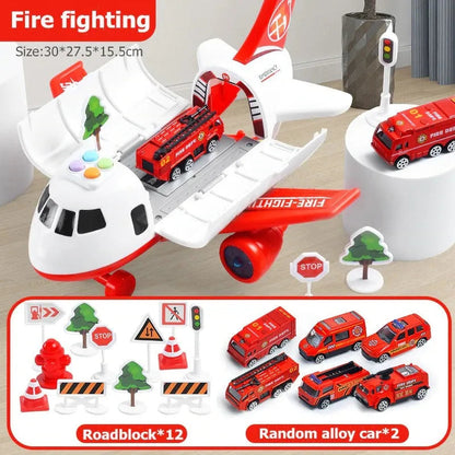 Airplane Toy Set for Boys, XL Toy Airplane with Lights and Sounds, 20 Piece Toy Crane and Road Sign Playset