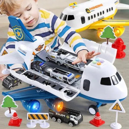 Airplane Toy Set for Boys, XL Toy Airplane with Lights and Sounds, 20 Piece Toy Crane and Road Sign Playset