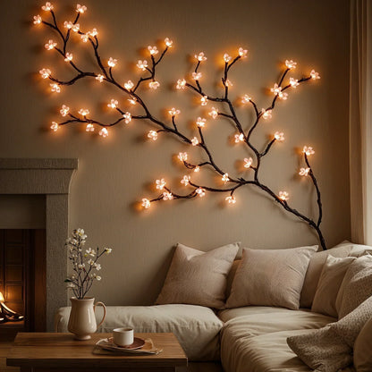 Pink Cherry Blossom LED String Light Vine for Indoor Home Decor – 63-Inch Hanging Floral Lights with 72 Warm White & Blush LEDs