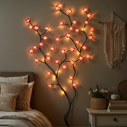 Pink Cherry Blossom LED String Light Vine for Indoor Home Decor – 63-Inch Hanging Floral Lights with 72 Warm White & Blush LEDs