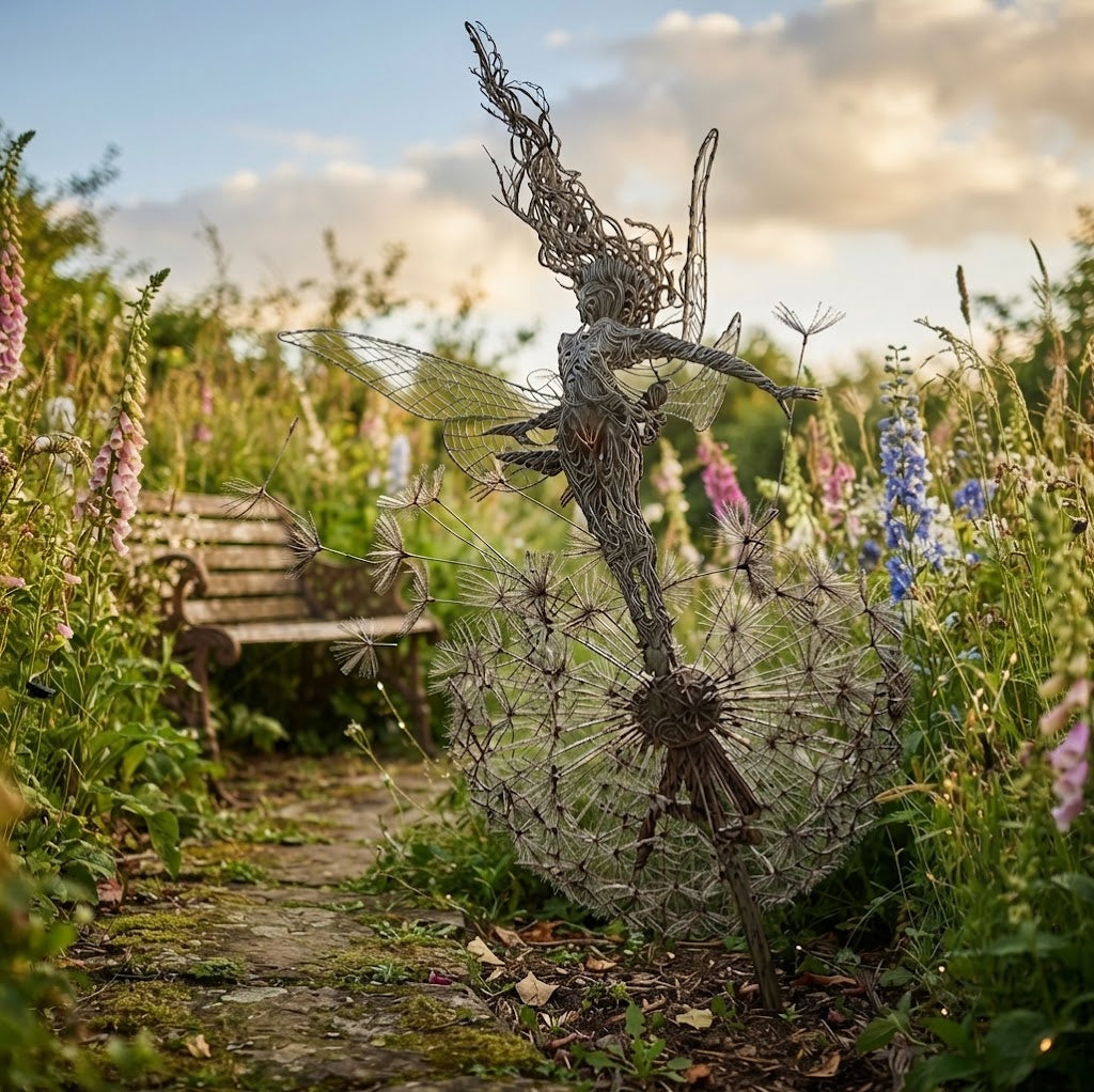 Decoración de jardín caprichosa | Molinillo de viento de hada danzante con tallo de metal | Movimiento encantador para espacios al aire libre