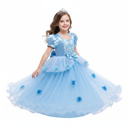 Vestido de princesa encantador | Vestido de fiesta de encaje para niñas con mangas abullonadas | Perfecto para Halloween y eventos especiales