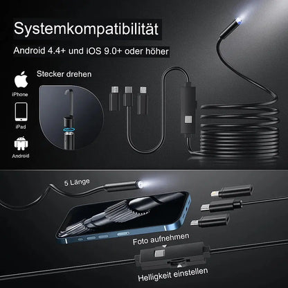 LED Waterproof Inspection Camera with 16ft Flexible Cable for Pipes Walls Engines Drains HVAC Automotive Home