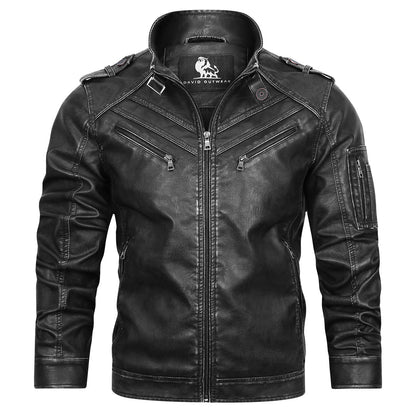 Faux Leather Motorcycle Jacket with Embroidered Details for Men – Black Biker Style Outerwear