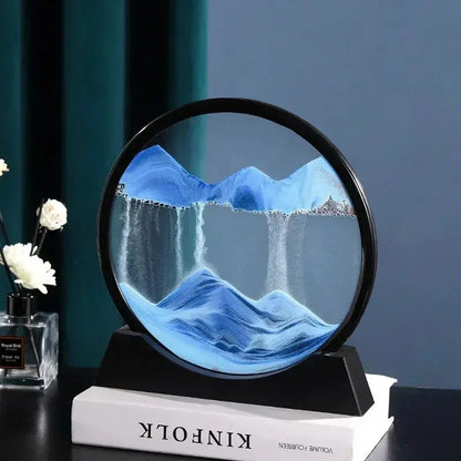 Moving Sand Art Glass Display Rotating Desktop Sculpture Stress Relief Decor for Home Office Meditation Mindfulness Gift