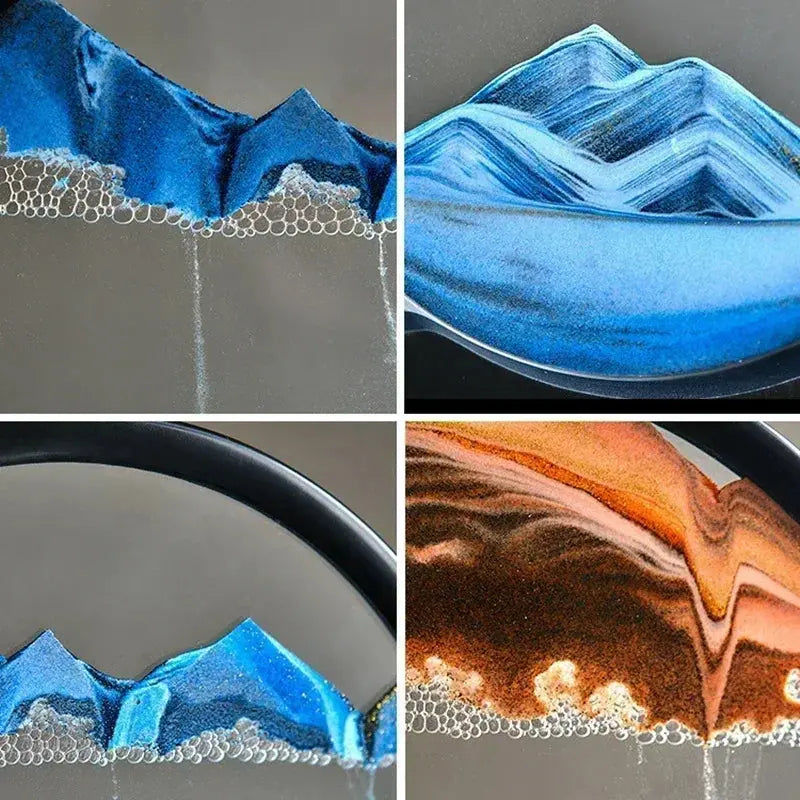 Moving Sand Art Glass Display Rotating Desktop Sculpture Stress Relief Decor for Home Office Meditation Mindfulness Gift