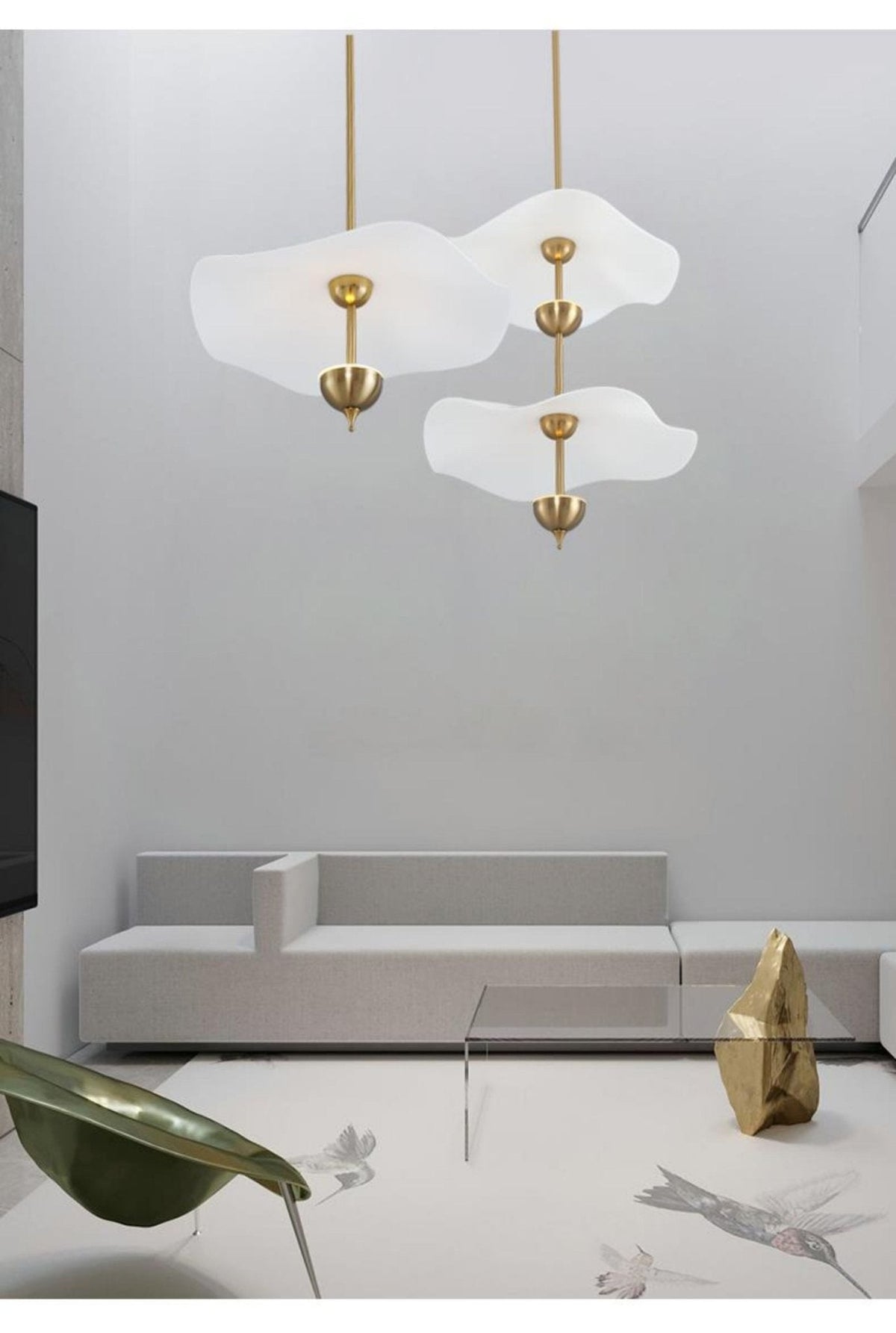 LED Pendant Light Fixture Gold Finish 16-24 in Hanging Chandelier for Kitchen Island Dining Room Living Room with Adjustable Rod Three Color