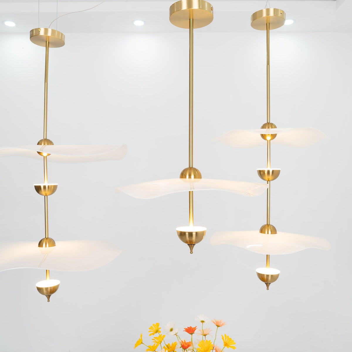 LED Pendant Light Fixture Gold Finish 16-24 in Hanging Chandelier for Kitchen Island Dining Room Living Room with Adjustable Rod Three Color