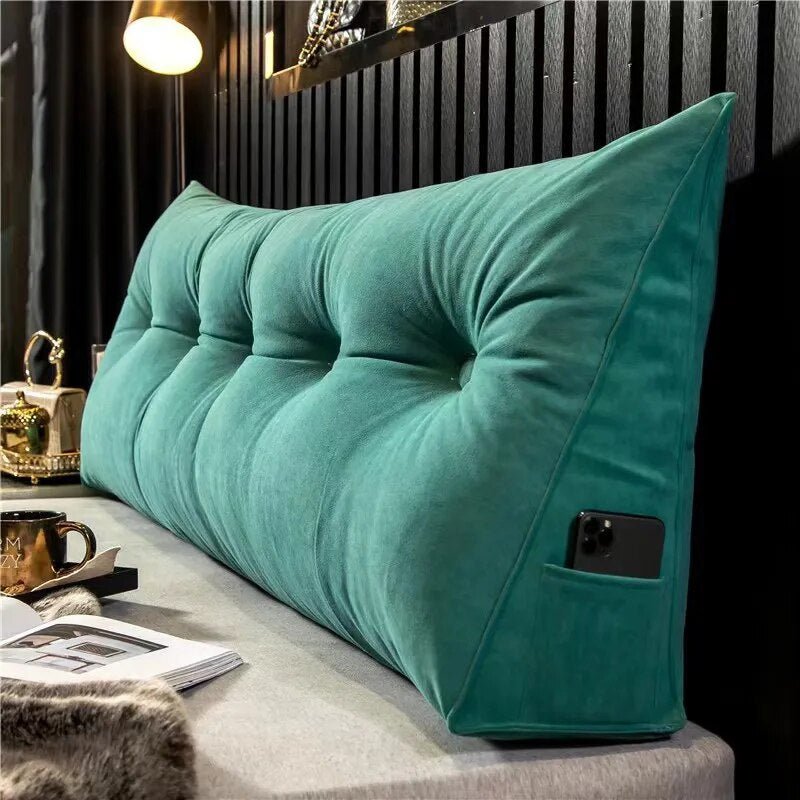 Triangular Wedge Reading Pillow with Back Support & Side Pocket – Ergonomic Bed Rest Cushion for Sitting Up in Bed, TV Watching, Relaxing