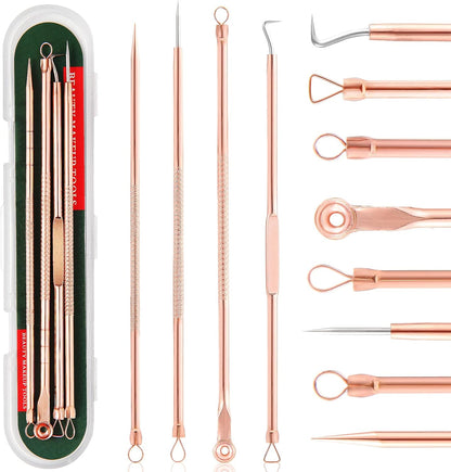 Cuidado esencial de la piel | Kit de herramientas extractoras de granos con acero inoxidable seguro | Eliminación profesional de puntos negros para un cutis limpio