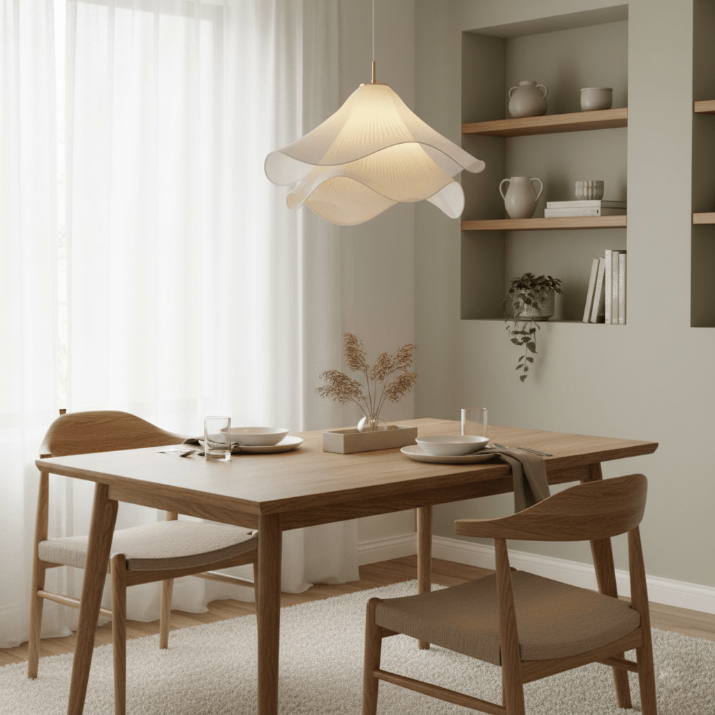 Layered Flower Petal Hanging Light Fixture White and Gold 24-Inch Diameter Adjustable Drop for Dining Room Kitchen Bedroom Above Table or Is