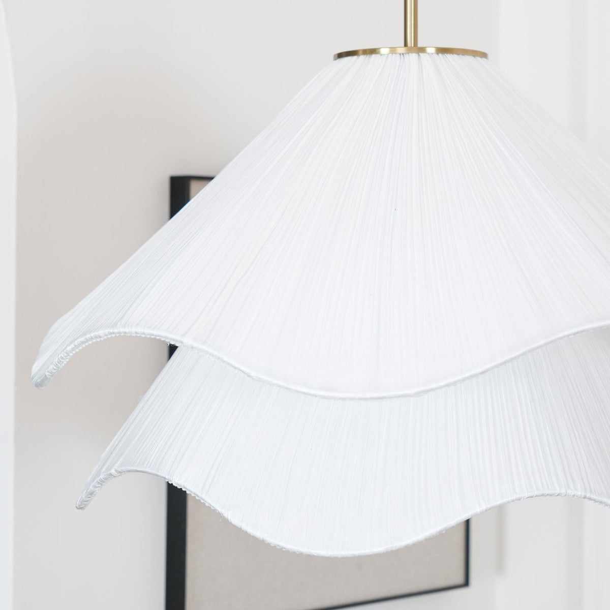 Layered Flower Petal Hanging Light Fixture White and Gold 24-Inch Diameter Adjustable Drop for Dining Room Kitchen Bedroom Above Table or Is