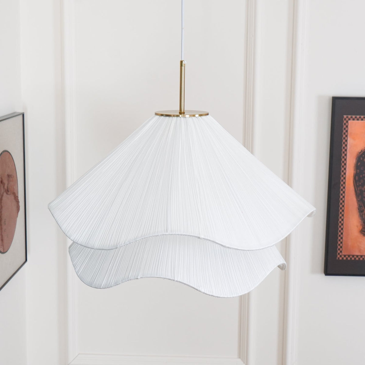 Layered Flower Petal Hanging Light Fixture White and Gold 24-Inch Diameter Adjustable Drop for Dining Room Kitchen Bedroom Above Table or Is